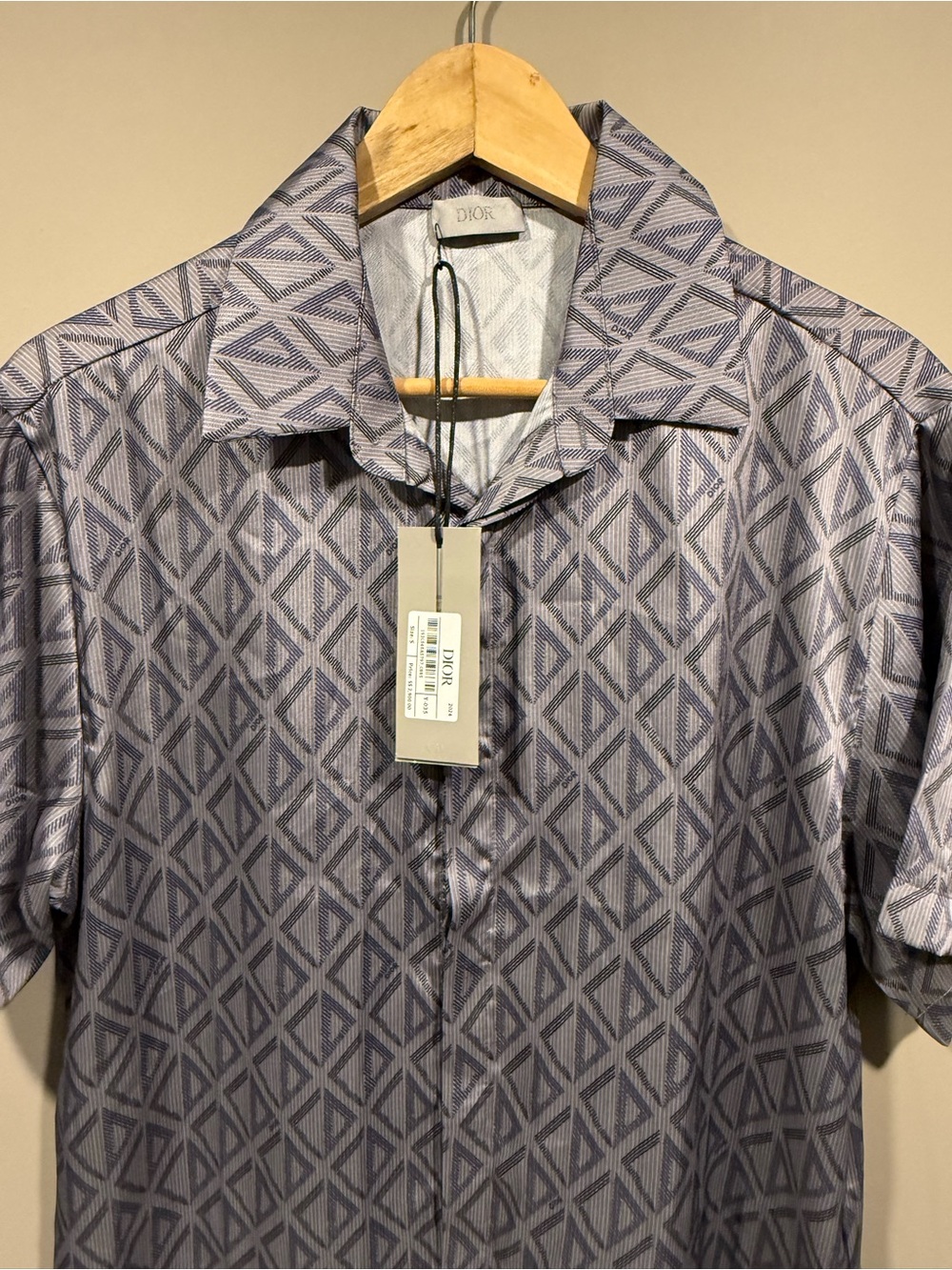 Dior Men's Geometric-Print Short Sleeve Shirt - Silver Gray (defect)